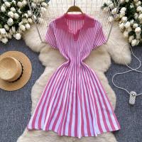 YuooMuoo Vestido Corto A-Line De Moda Y2K Para Mujer Manga Corta Estilo Casual Rayado Tejido Suave Vestido De Verano Para Calle Mujeres - details 3