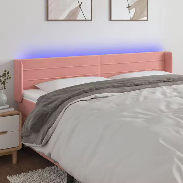 vidaXL Cabecero con LED de terciopelo rosa 163x16x78/88 cm - 1