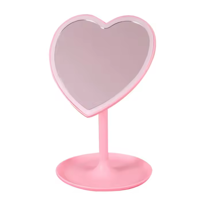 Espejo De Maquillaje Recargable Con Forma De Corazón Y 3 Colores De Iluminación Estándar De Plástico Para Vestíbulo Espejo De Vestíbulo Portátil - 1