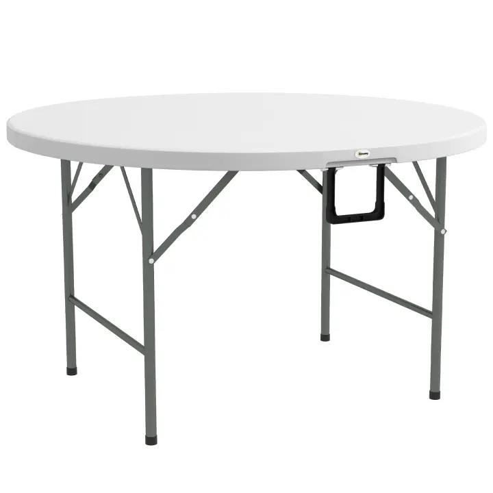 Outsunny Mesa Auxiliar Redonda Mesa de Jardín Plegable con Marco de Acero y Encimera de HDPE Carga 80 kg para Interior y Exterior Ø122x73 cm Blanco - 1