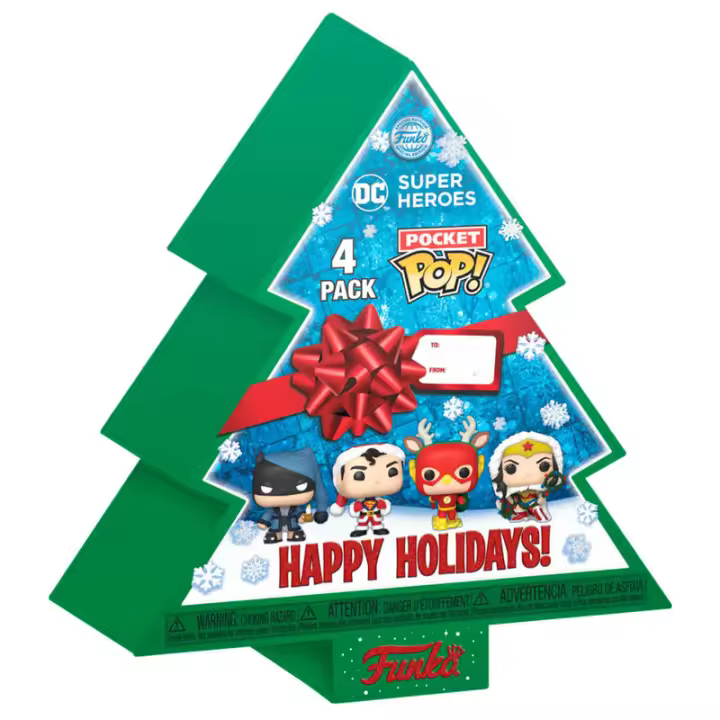 Arbol con 4 figuras Pocket POP DC Comics Happy HolidaysFigura  Coleccionable - Idea de Regalo- Mercancia Oficial - Juguetes para Niños y Adultos - Movies Fans - Muñeco para Coleccionistas y Exposición - 1