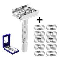 Afeitadora Manual De Acero Inoxidable Para Hombres Con Mango Antideslizante Doble Cara Y Cuchilla Rápida De Repuesto (1 Máquina + 10 Hojas) - details 1