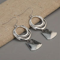 Pendientes Colgantes De Estilo Bohemio Platinados En Zinc Con Diseño De Círculo Vacío Y Geométrico Para Mujeres - details 2