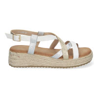 Davinia Shoes Sandalias de Planas para Mujer, Elegantes y Comodas con Detalles Entrecruzados, Cierre de Hebilla, Perfectas para Primavera-Verano. Shoes&Blues.es CF-2457-Blanco - details 1