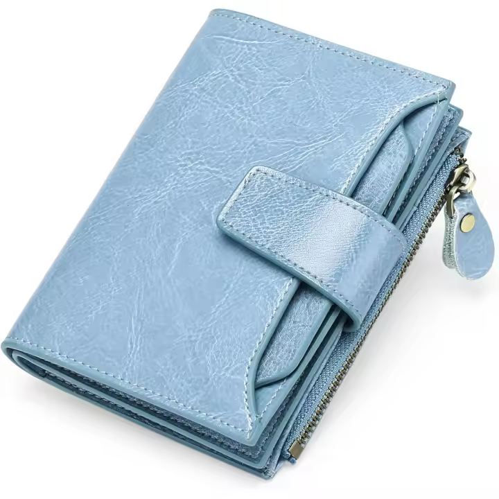 Cartera Mujer pequeña, Cartera Monedero Mujer Piel auténtica con 14 Ranuras para Tarjetas Bloqueo RFID Billetera Cuero auténtico Muy Suave Billetera Corta de Las Señoras Titular - 1