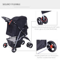 PawHut Cochecito para Mascotas Plegable Carrito para Perros con Toldo Ajustable Cesta de Almacenaje y Ruedas con Freno Tela Oxford Marco de Acero 75x46x94 cm - details 5