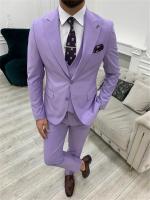 Traje De Tres Piezas Para Hombre Color Rosa Claro Elegante Con Cuello Redondo Completo Conjunto De Vestido Formal ( Chaqueta + Pantalones + Chaleco) Traje De Costura - details 1