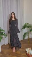 Vestido Maxi De Mujer Elegante Y Fresco Con Puntos Asimétrico Y Manga Larga Detalles De Cinturón Slim A-Line De Chiffon - details 4