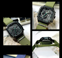 Reloj De Cuarzo Para Hombre MEGIR Negro Resistente Al Agua Con Cronógrafo Y Manos Luminosas Correa De Acero Inoxidable Dial Cuadrado - details 22