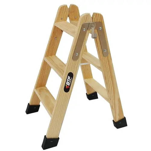 BTF Escalera Tijera de Madera Pino Doble Subida 3 Peldaños - 1