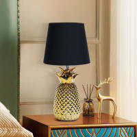 Aigostar Lampara de Mesa de Cerámica en Forma de Piña, Lámpara de Mesita de Noche Plateado con Pantalla de Tela, Casquillo E14, Lámpara de Cabecera para Dormitorio, Salón (sin Bombilla) -H36cm - details 2