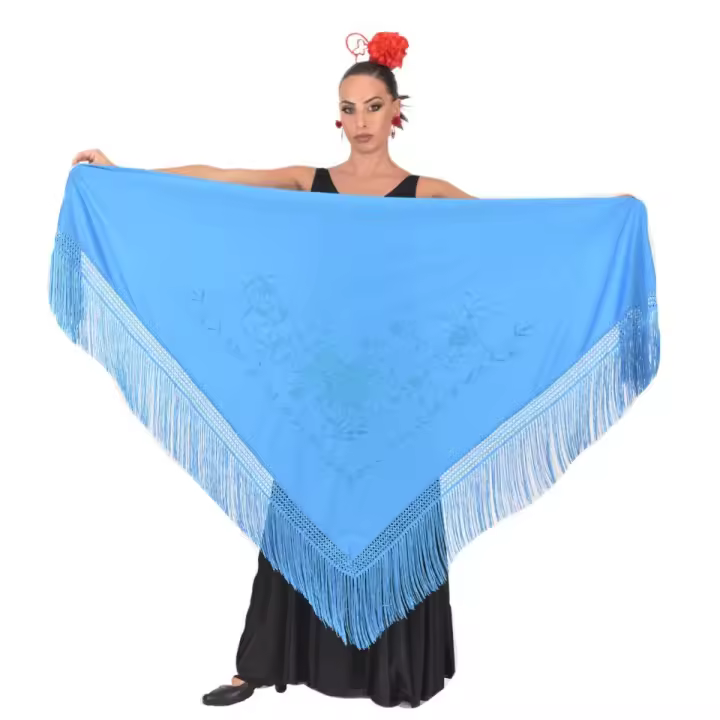 Mantón grande celeste bordado celeste Anuka - 1