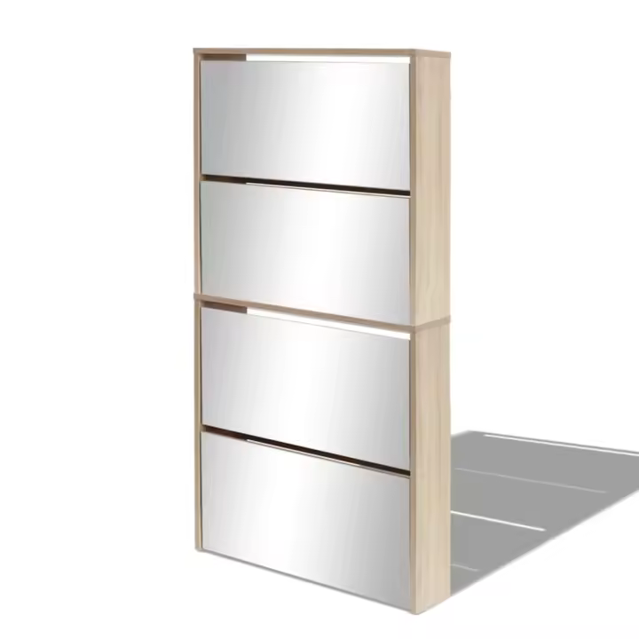 Mueble zapatero 4 compartimentos espejo color roble 63x17x134cm - 1