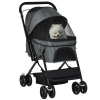 PawHut Cochecito para Mascotas Plegable Carrito para Perros Gatos con Toldo Ajustable Cesta de Almacenaje Correas de Seguridad y Frenos Tela Oxford 600D Acero 76,5x52x95 cm - details 0