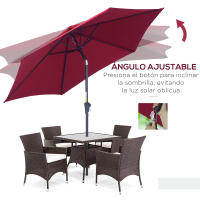Outsunny Sombrilla para Jardín Ø270x235 cm Parasol de Aluminio con Reclinable con Manivela y 6 Varillas para Terraza Exterior Balcón Rojo/Verde - details 4