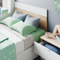 Meimon LUCA Conjunto de Dormitorio: Mesita con 2 Cajones con Guías Metálicas y Tiradores de Aluminio + Cabezal para Cama de 90cm, en Melamina E1 Roble Canadian/Blanco Artik, con Cantos de PVC y Trasera MDF Lacada - details 0