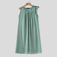 ZANZEA Vestido Corto Estampado a Cuadros Coreano Verano 2024 Sin Mangas Cuello Redondo Estilo Bohemio Casual Ropa De Fiesta - details 1