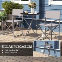 Outsunny Conjunto de Muebles de Jardín de 3 Piezas Juego de Muebles de Balcón con 2 Sillas Plegables Mesa con Encimera de Vidrio Templado y Estructura de Acero para Terraza Patio Exterior Gris Oscuro - details 4