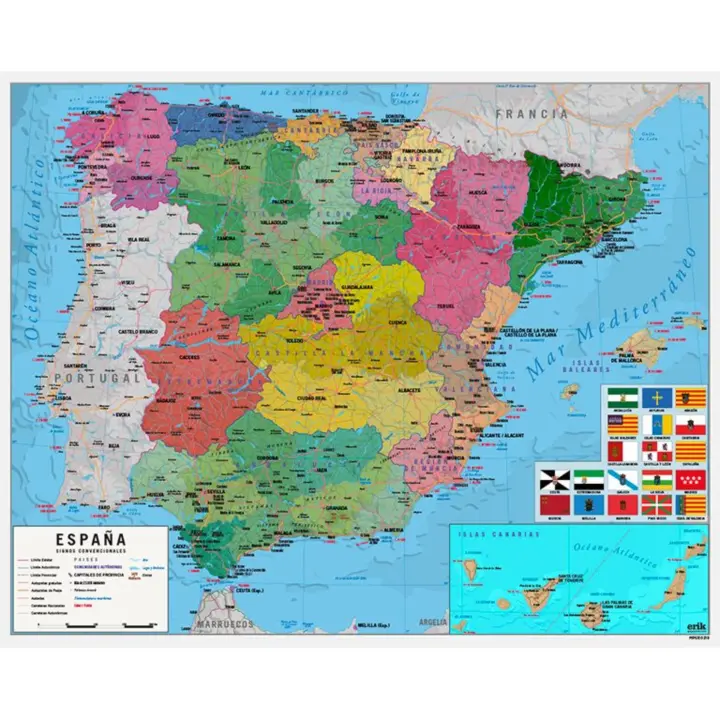 Poster mapa de España 40x50 cm  ERIK - Mapa de España, miniposter papel brillo de gran calidad, 150 gramos / Ref: MPGE0219 - 1