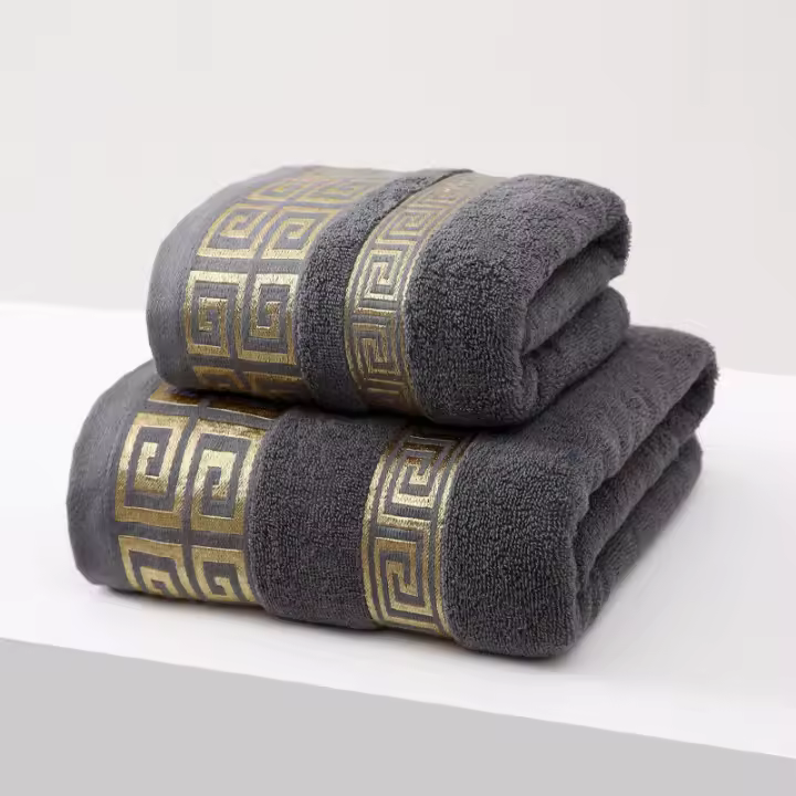 Juego De Toallas De Baño Negras 100% Algodón Bordadas Regalo De Navidad Para Uso En Hogar Y Hotel Toallas Deportivas - 1