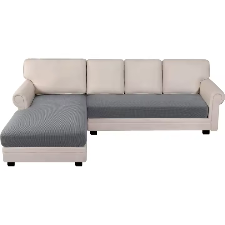 Funda para Sofa Chaise Longue 3 Plazas,Funda Cojin Ajustable,Lavable Funda Cojin Separado,1 Asiento Chaise Longue+Funda Cojin Sofa 3 Plazas,Gris Claro - 1