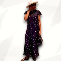 Vestido Largo "Haciendo Bien" Aire Retro Mujer | Reversible Ilustración Maxi Print | Poliéster Caída Fluida - details 3