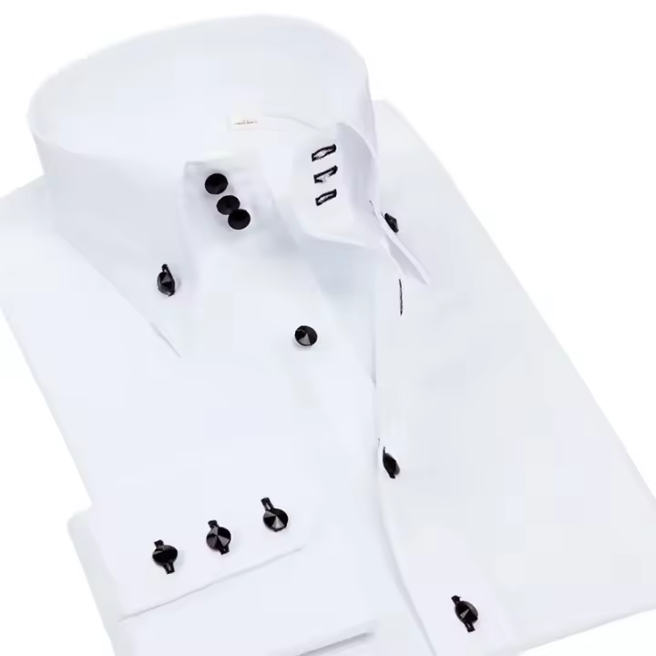 Camisa De Hombre De Alta Gama Con Botones De Cristal Cuello Alto Manga Larga Elástica Para Negocios Y Ocasiones Casual - 1