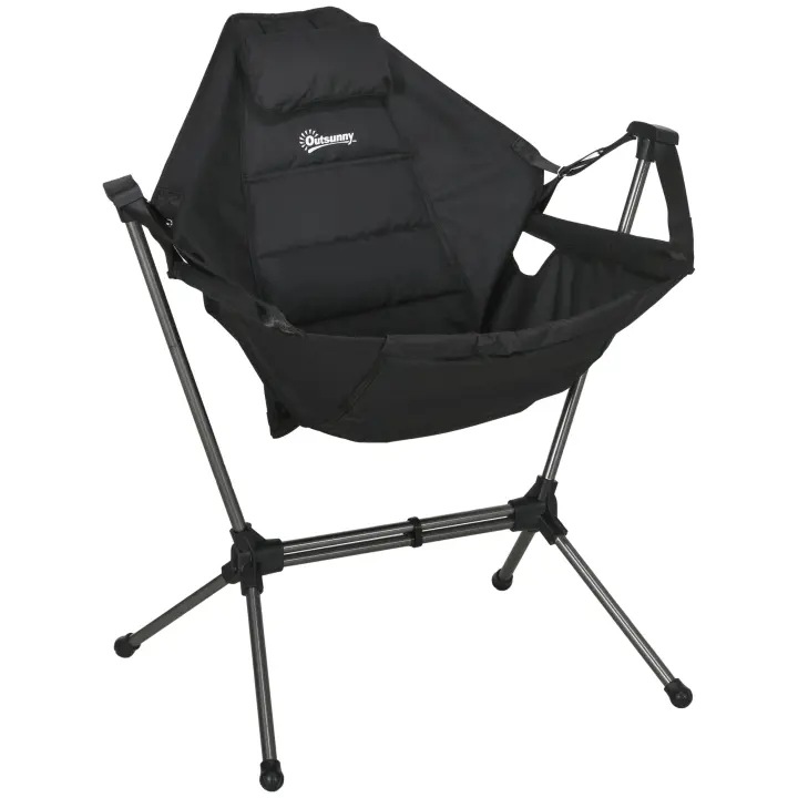 Outsunny Hamaca Silla de Camping Silla de Jardín Plegable Silla de Director Silla Plegable con Bolsa Soporta hasta 120 kg, Oxford, Negro - 1