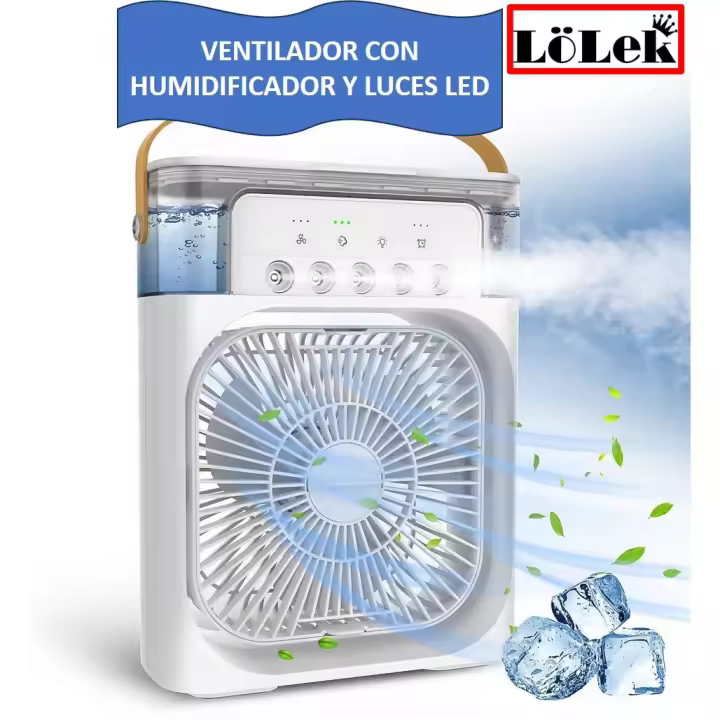 Lolek Ventilador de Mesa con Humidificador y Luces Led 600ml de Capacidad de Agua con Conector Tipo C Cable Incorporado - 1