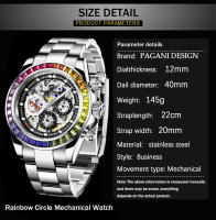 Reloj Mécanico De Lujo PAGANI DESIGN Para Hombre Con Bisel De Cerámica Arco Iris Resistente Al Agua De Acero Inoxidable Y Correa De Goma - details 2