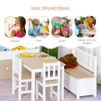 HOMCOM Conjunto de Mesa 2 Sillas y Banco para Niños de Madera con Espacio de Almacenamiento Muebles Infantiles para Sala de Juegos Habitación de Niños - details 3