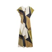Vestido Largo De Verano Para Mujer TRAFZA 2024 Estampado O-Neck Mangas Cortas Espalda Hueca Vintage Chic Pliegues Sueltos Vestido Hasta La Rodilla - details 2