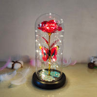 Lámpara De Rosas Artificiales Con LED Colores Y Mariposa En Vidrio Regalo Para Mujeres Luz De Galaxia Rosa Artificial Con Mariposa Y LED Colorido - details 10