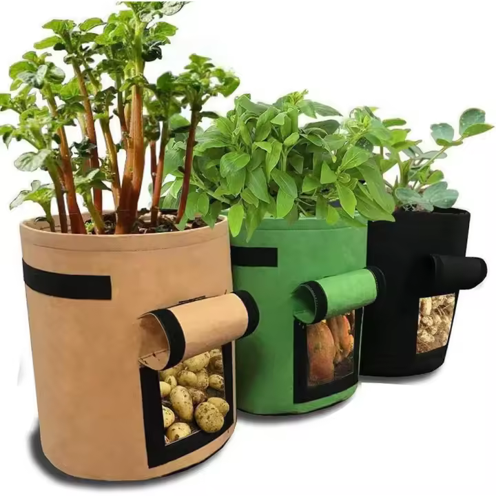 Bolsas para Cultivo de patatas (paquete de 3), Jardinera de Tela ventilada E impermeable de 7 galones, Caja para Cultivo de batata, Caja para plantar vegetales y Maní en Vivero. - 1