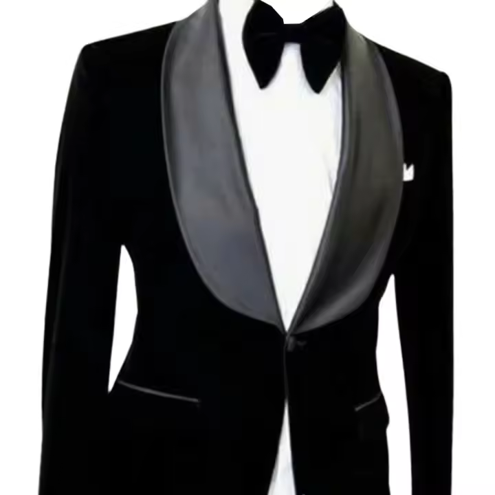 Chaleco De Veludo Negro Para Hombre Traje De Prom Tuxedos De Un Botón Casual Boda Fiesta Solamente Chaqueta De Negocios - 1