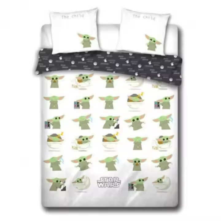 Funda Nórdica Aymax Reversible Star Wars Mandalorian Baby Yoda Grogu Para Cama de Matrimonio hasta 150cm ancho Algodón 100%, Medida 240x220 cm, más 2 Funda Cojín 65x65cm - 1