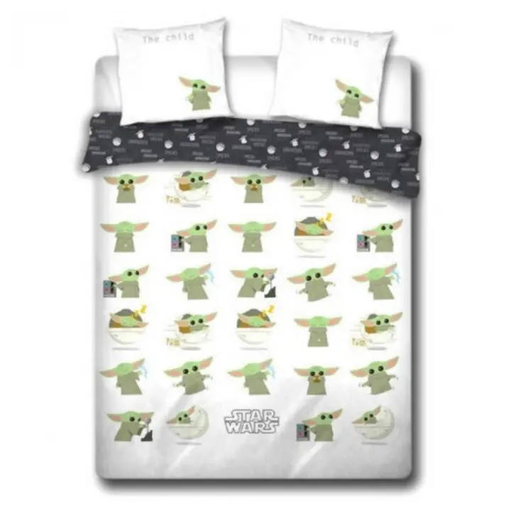 Funda Nórdica Aymax Reversible Star Wars Mandalorian Baby Yoda Grogu Para Cama de Matrimonio hasta 150cm ancho Algodón 100%, Medida 240x220 cm, más 2 Funda Cojín 65x65cm - 1