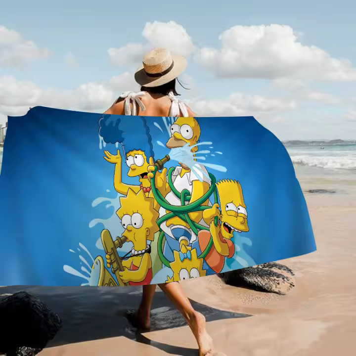 Toalla De Playa Divertida De Simpson Tamaño Grande Absorbente Microfibra Para Niños Toalla De Baño Para Natación Y Viajes - 1