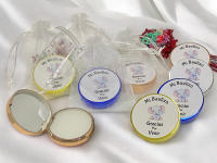 Lote 10 Bálsamos Labiales con espejo y aroma a Vainilla en bolsa de regalo de organza - Regalos para Invitados de Bautizo - details 3