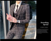 Traje De 3 Piezas Estampado De Rayas Y Cuadros De Alta Calidad - Traje Elegante Para Bodas Y Negocios Estilo Británico Con Chaleco Y Pantalones - details 16
