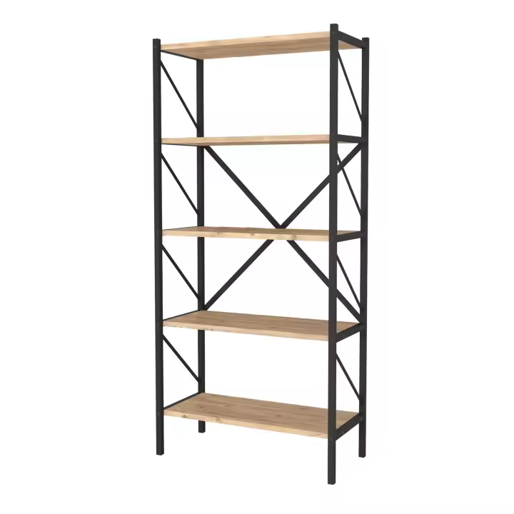 Estantería librería metálica. Estilo industrial. Con 5 estantes melamina roble Safir. Estructura metálica negra. (Alto 160 cm/Ancho 66 cm/Fondo 34 cm) - 1