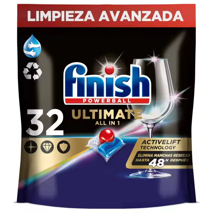 Finish Powerball ULTIMATE ALL IN 1 Pastillas para Lavavajillas, Aroma Regular, Eficaz Manchas Resecas, Brillo Diamante, Menos Químicos, Profesional - 1