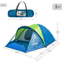 AKTIVE Tienda de campaña con avance,  240x210x130 cm, Tienda de campaña para 3 personas, Incluye piquetas, Varillas fibra de vidrio, Tejido poliéster, Columna de agua 3000 mm, Peso 4,46 kg, Tienda de campaña familiar - details 3