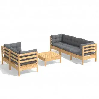VIDAXL 3096111 set de muebles de 6 piezas de madera de pino natural con cojines en color gris - 1