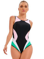 Nueva Deportiva 2024 Monokini De Dos Piezas Para Mujer Talla Grande Colorido Patchwork Traje De Baño Profesional Para Natación Y Surf 3XL - details 7