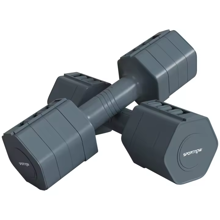 SPORTNOW - Juego de 2 mancuernas hexagonales ajustables con mango antideslizante para entrenamiento en casa, 2 x 2,5 kg, color gris - 1