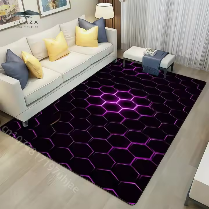 Carpetas De Efecto Neón Oscuro Para Juego Y Sala De Estar Alfombra Moderna De Poliéster Para Habitación Juvenil Decoración De Piso Geométrico Para E-Sport - 1