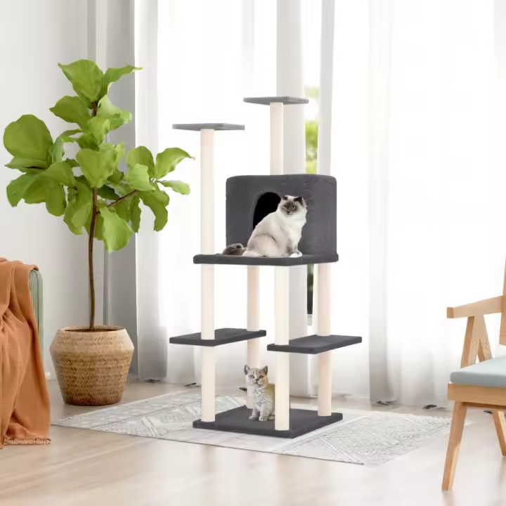vidaXL Rascador para gatos con postes de sisal 144,5 cm Color Crema,  Gris claro,  Gris oscuro y mas - 1