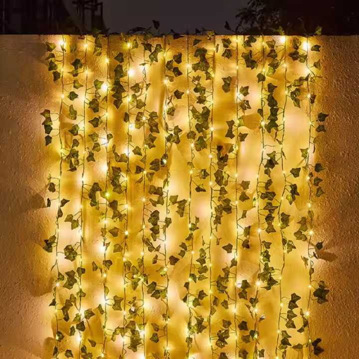 Garland De Luces Solares De Hojas Artificiales Y Flores Para Decoración De Navidad Jardín Fiesta Boda Puerta Techo Exterior - 1