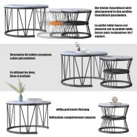 Set de Mesas de Centro Redondas 70/45 cm, Diseño Nido con Estructura en V Negra, Tablero Efecto Mármol Blanco, MDF Moderno para Salón - details 3